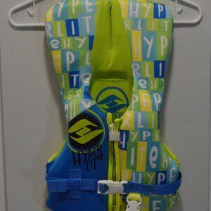 Hyperlite water vest. Color is green and blue.